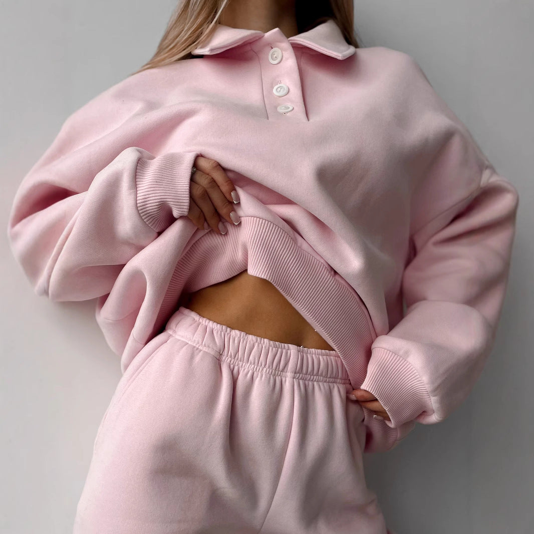 Damen Polo-Sweatshirt und Relax-Fit Jogginghose Set aus French Terry – Auréline