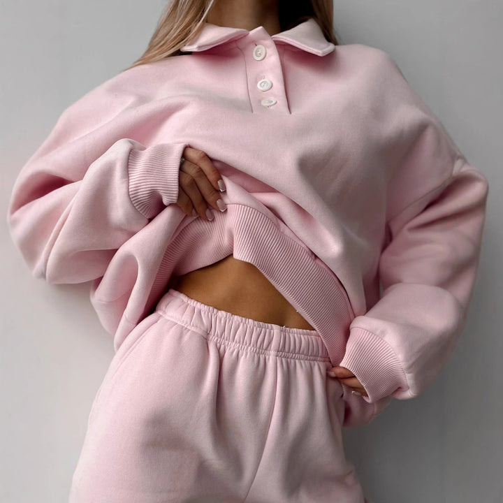 Damen Polo-Sweatshirt und Relax-Fit Jogginghose Set aus French Terry – Auréline