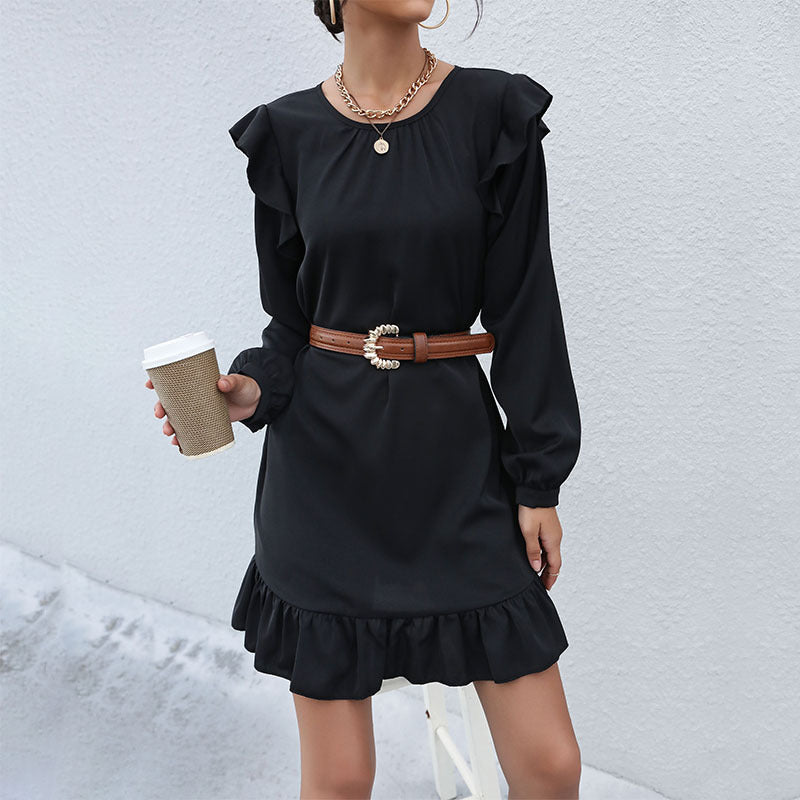Damen A‑Linien Minikleid mit Volant‑Schultern und Rüschen-Saum Echoarchiv