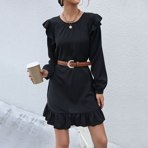 Damen A‑Linien Minikleid mit Volant‑Schultern und Rüschen-Saum Echoarchiv