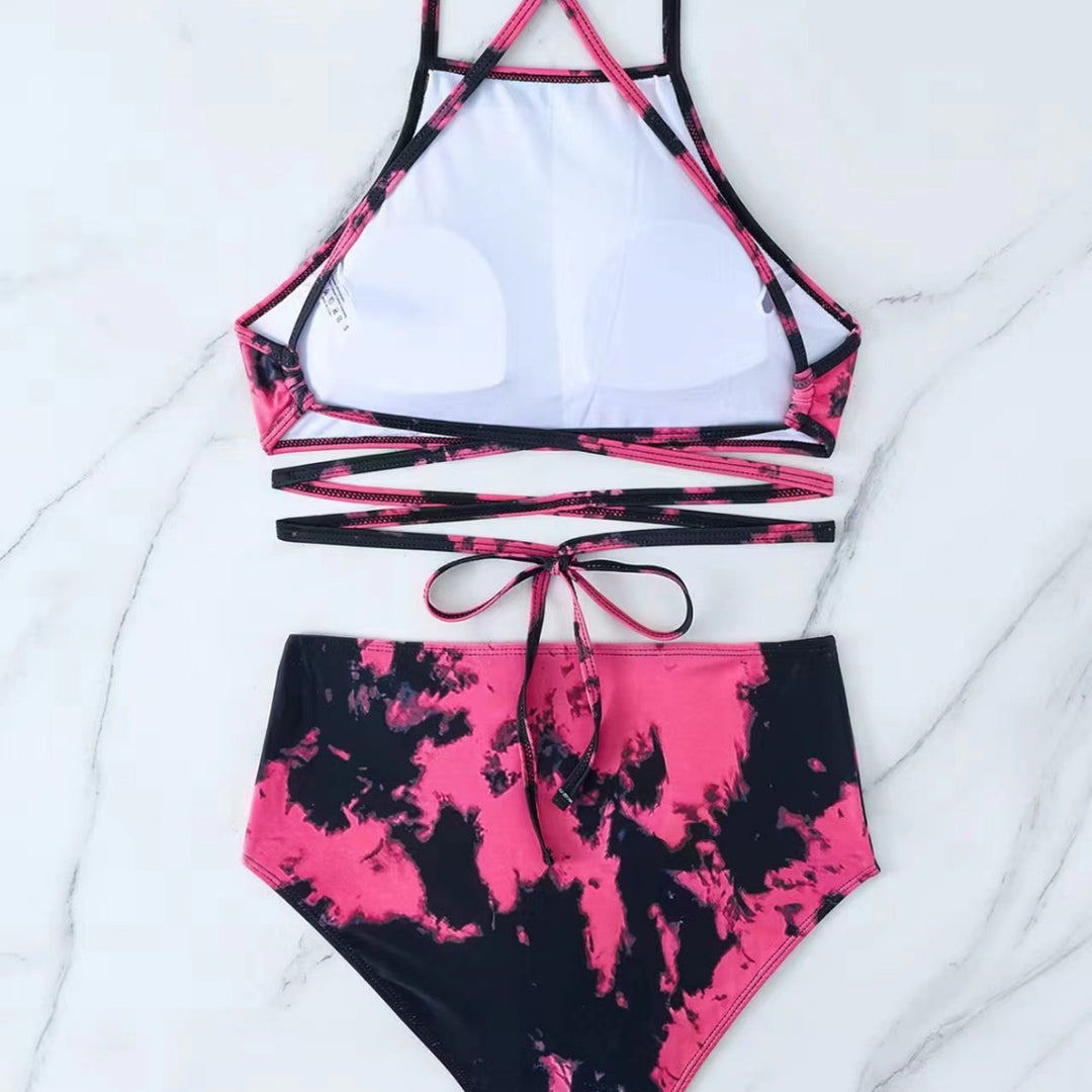 Damen Hochgeschlossener Bikini mit kreativer Tierfleckenmusterung Echo Archiv