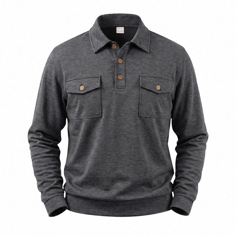 Herren Langarm-Polo-Sweatshirt mit aufgesetzten Brusttaschen Echoarchiv