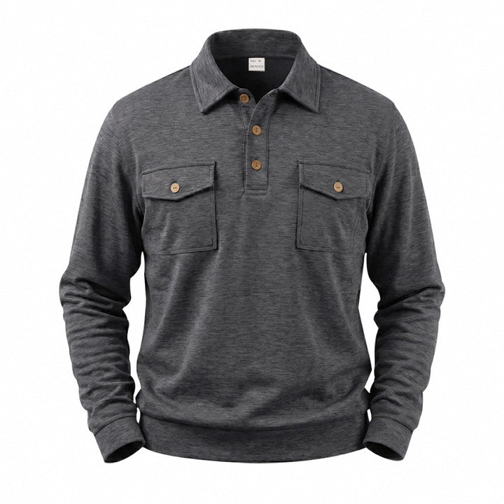 Herren Langarm-Polo-Sweatshirt mit aufgesetzten Brusttaschen Echoarchiv