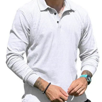 Herren Langarm Poloshirt mit strukturiertem Rippdesign und modernem Schnitt Echoarchiv