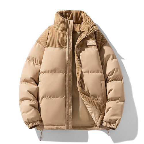 Herren Wattierte Steppjacke mit Cordbesatz, hohem Stehkragen und Thermofutter Echoarchiv