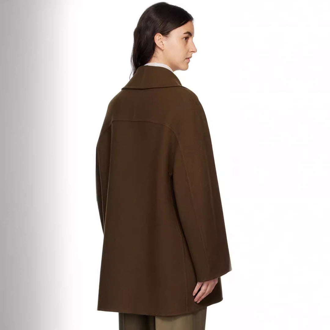 Damen Kurz geschnittener Oversize Doppelreihiger Wollmix‑Mantel mit Rundschalkragen Echoarchiv