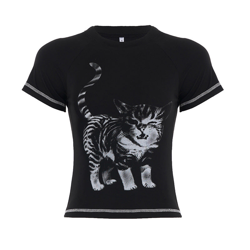 Damen T-Shirt mit kreativem Tierdruck und hochwertigem Baumwollmaterial Echo Archiv