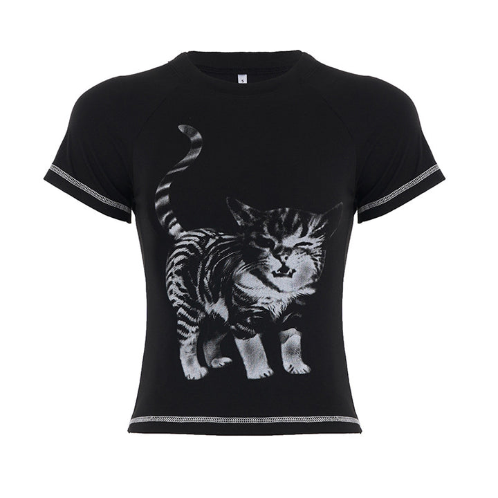 Damen T-Shirt mit kreativem Tierdruck und hochwertigem Baumwollmaterial Echo Archiv