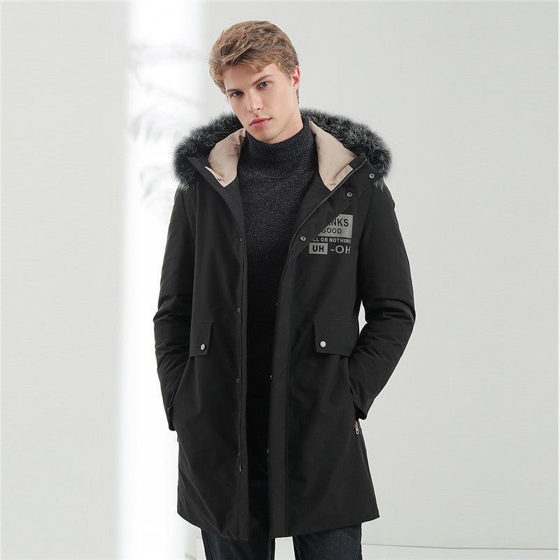 Herren Urbaner Winterparka mit abnehmbarer Kunstfellkapuze, thermoisolierender Steppfutterlage und verdecktem Reißverschluss Echoarchiv