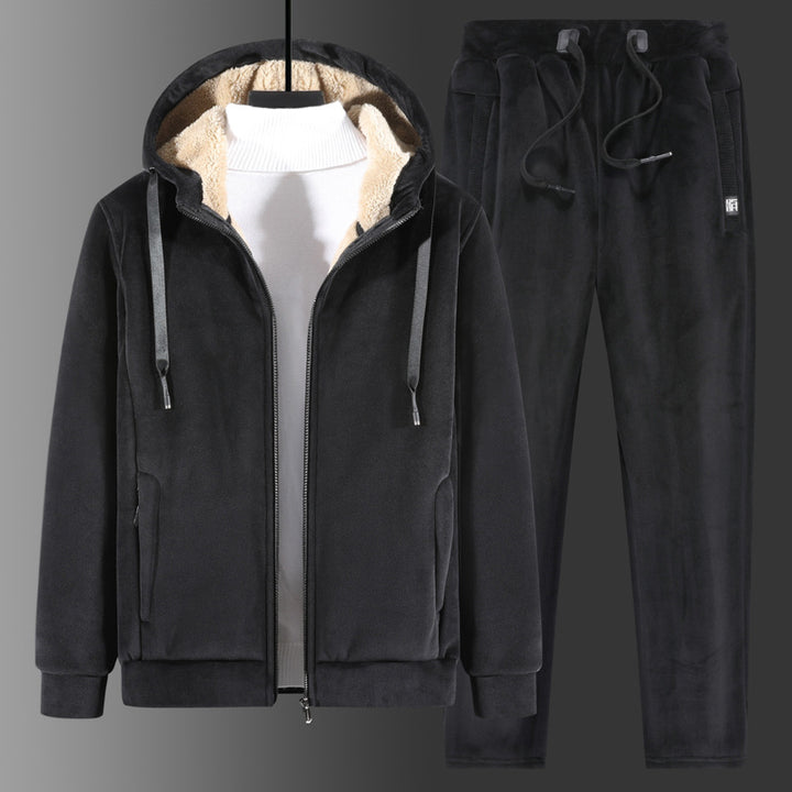 Herren Fleece-Freizeitanzug mit Kapuzenjacke und Thermo-Jogginghose – Cavarno