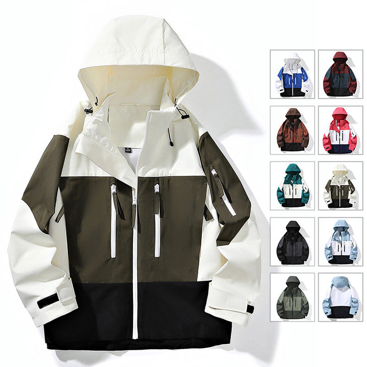 Herren Wasserabweisende Colorblock-Outdoorjacke mit Kapuze, Mehrfach-Reißverschlusstaschen und verstellbaren Bündchen Echo Archiv