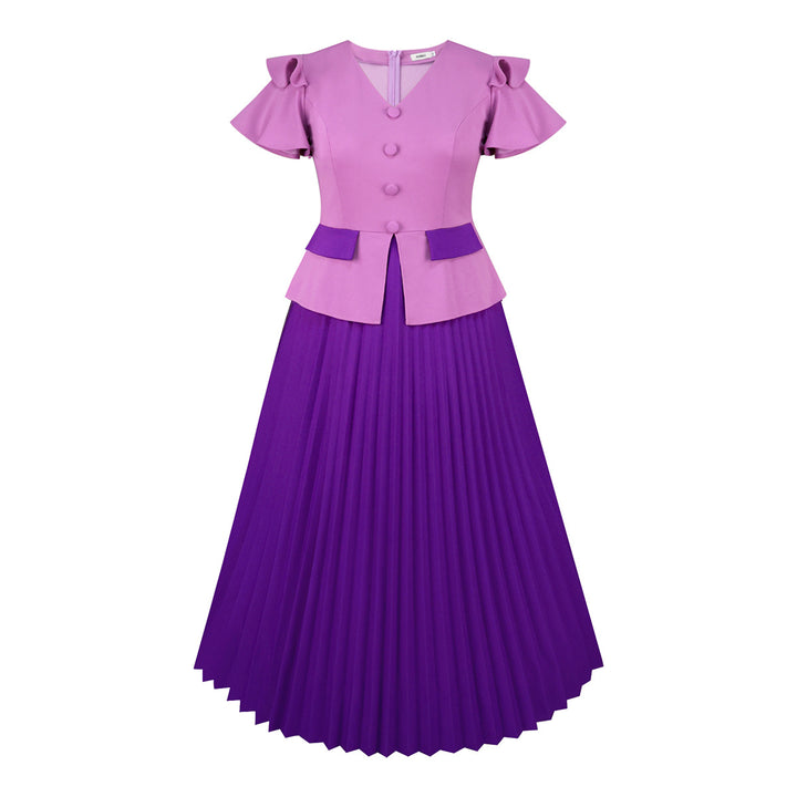 Damen Elegantes Plissee-Kleid mit modischen Rüschendetails und taillierter Jacke Echo Archiv