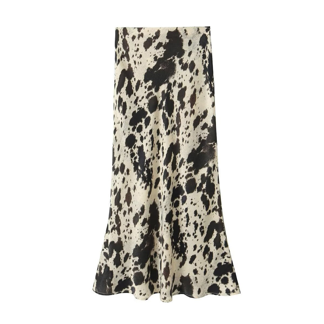 Damen Langer Satin-Rock im Bias-Cut mit abstraktem Animal-Print Echo Archiv