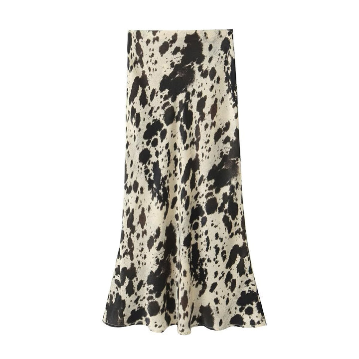 Damen Langer Satin-Rock im Bias-Cut mit abstraktem Animal-Print Echo Archiv