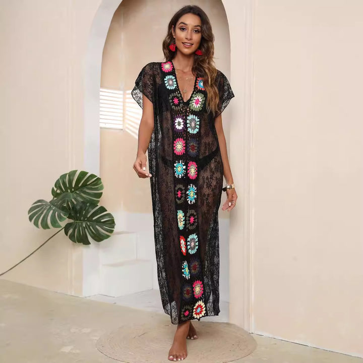 Damen Häkel-Kaftan mit fröhlichen Blumenmotiven Echo Archiv