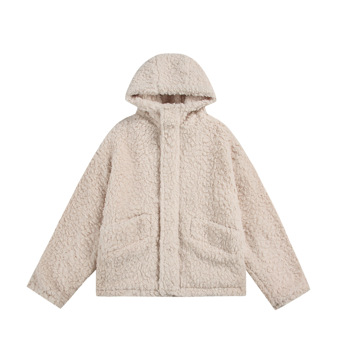 Damen Oversize Sherpa‑Kapuzenjacke mit verdeckter Frontblende und aufgesetzten Taschen Echoarchiv