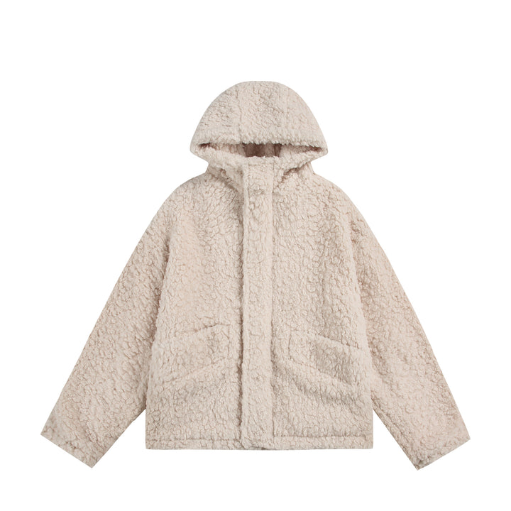 Damen Oversize Sherpa‑Kapuzenjacke mit verdeckter Frontblende und aufgesetzten Taschen Echoarchiv