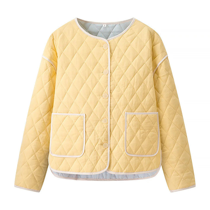 Damen nan gesteppte Übergangsjacke mit Rundhalsausschnitt oversized Eingrifftaschen und kontrastpaspel Echo Archiv