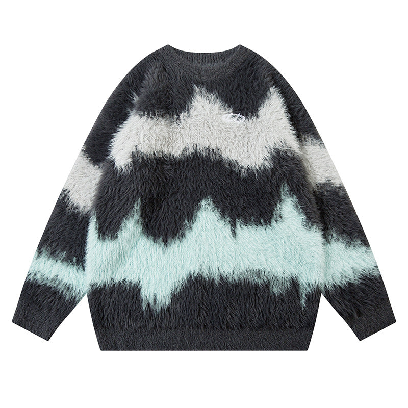 Damen Stylischer Grobstrick Pullover mit modernem Wellenmuster Echoarchiv