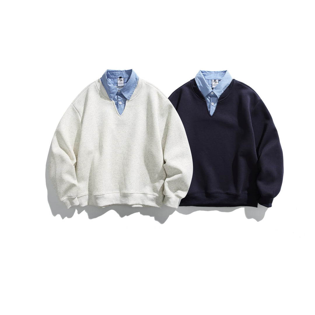 Unisex Sweatshirt im Layering-Look mit eingearbeitetem Hemdkragen und V-Ausschnitt Echoarchiv