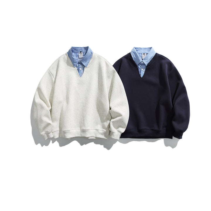 Unisex Sweatshirt im Layering-Look mit eingearbeitetem Hemdkragen und V-Ausschnitt Echoarchiv