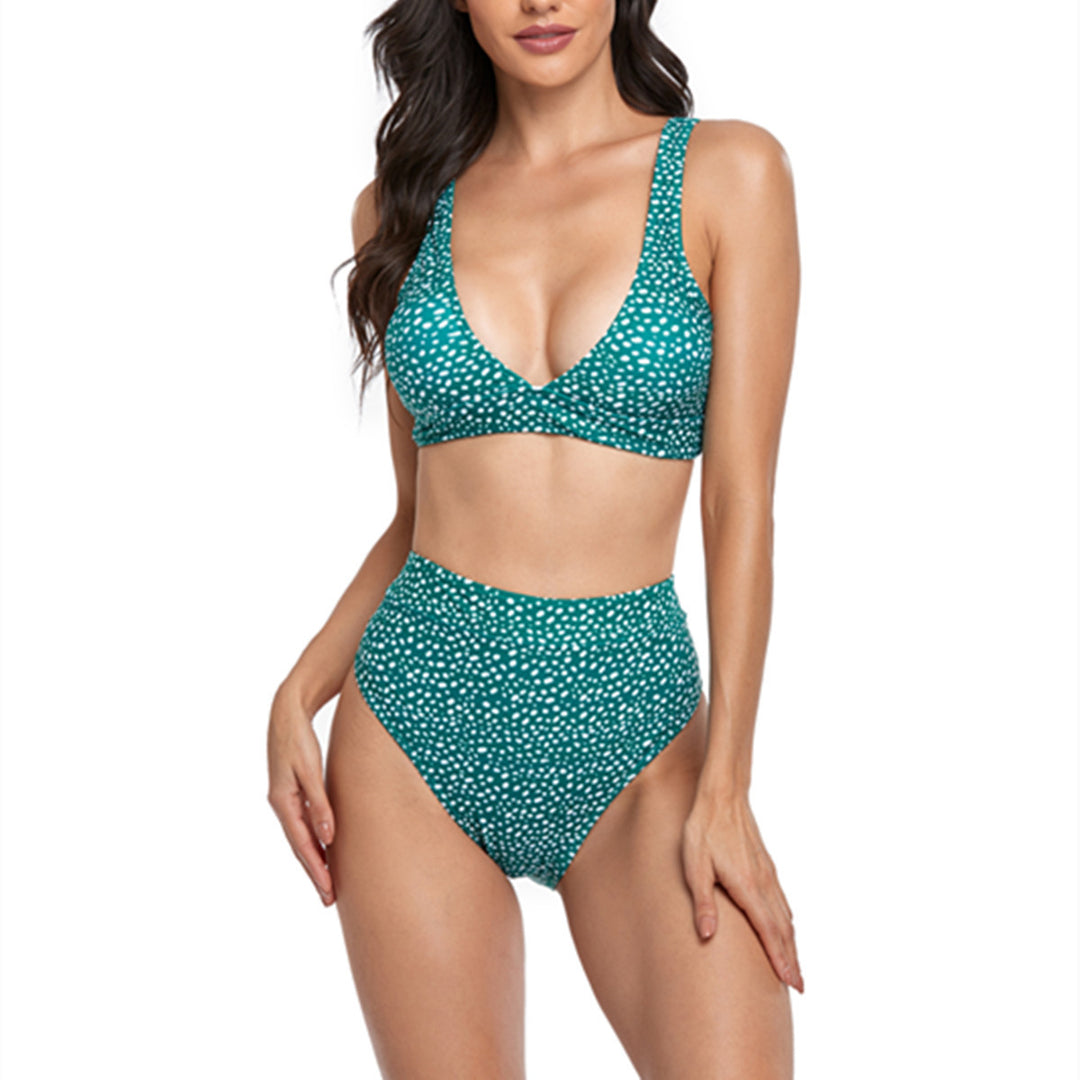 Damen Hoch tailliertes Bikini-Set mit weichem Bustier und femininen Punkten Echo Archiv