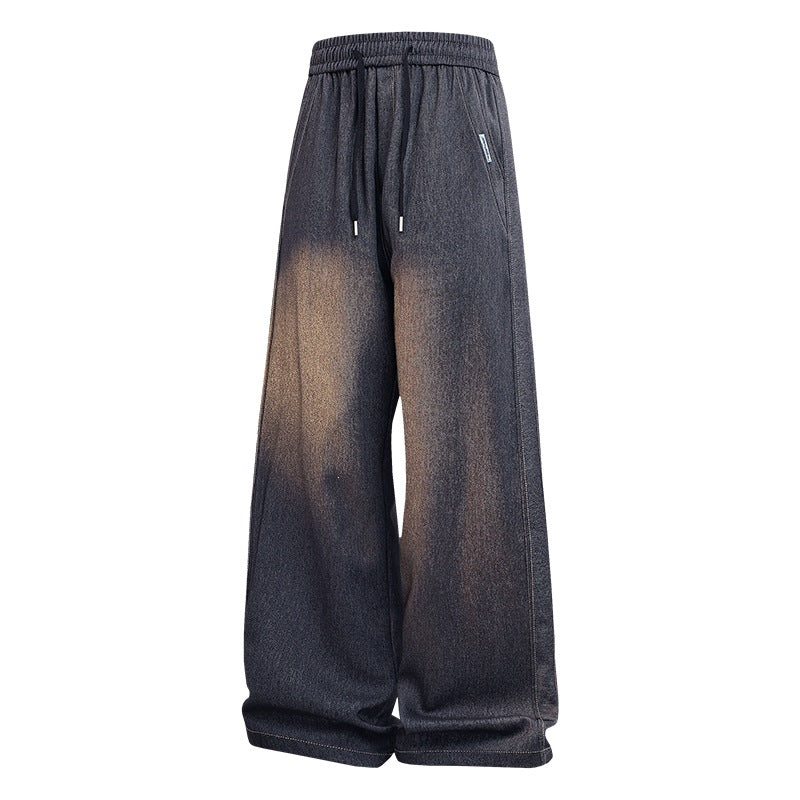 Damen Weite Denim-Jogginghose mit Elastischem Bund, Tunnelzug & Vintage-Waschung Echoarchiv