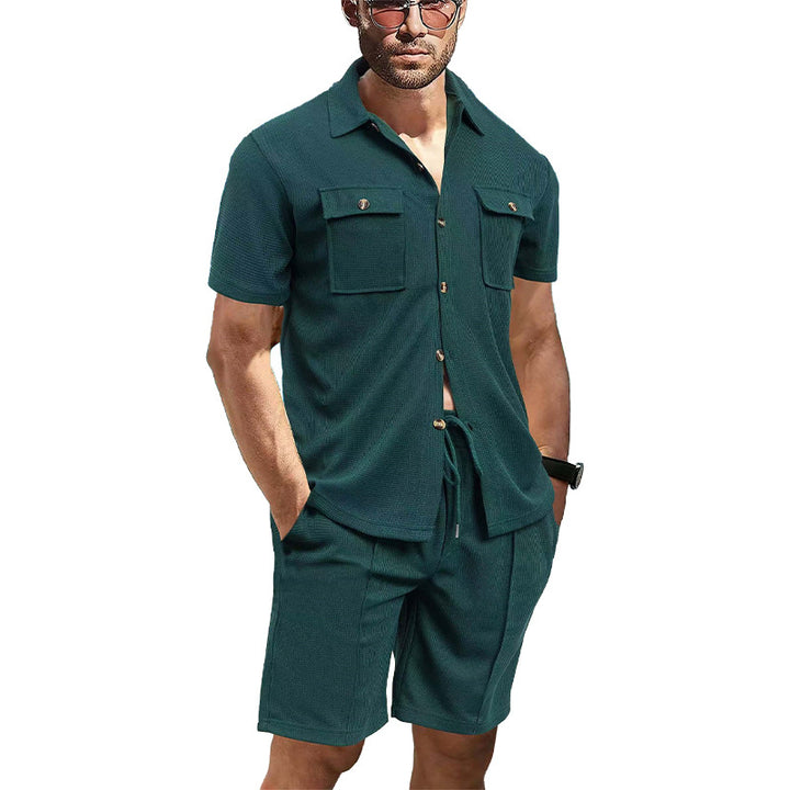 Herren lässiges Kurzarmhemd und elastische Shorts-Set Echoarchiv