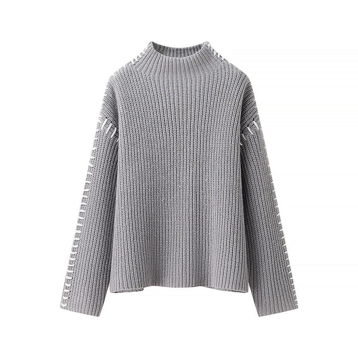 Damen nan grober Strickpullover mit Stehkragen, oversized Schnitt und dekorativer Seitenstich-Ärmelnaht Echo Archiv