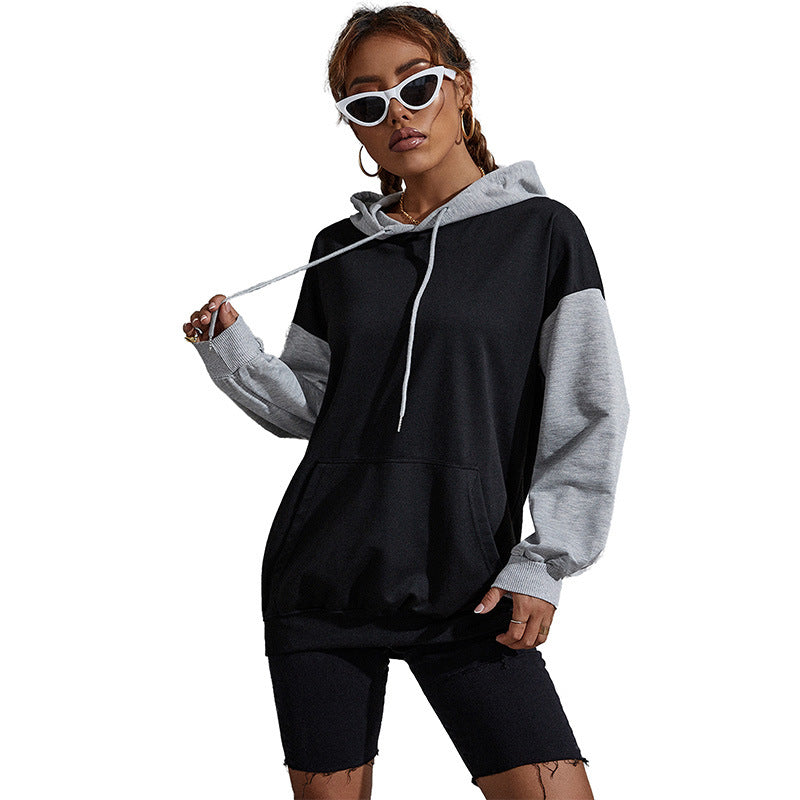 Damen Oversize Sweatshirt mit Kapuze, Kontrastärmeln und Kängurutasche Echoarchiv