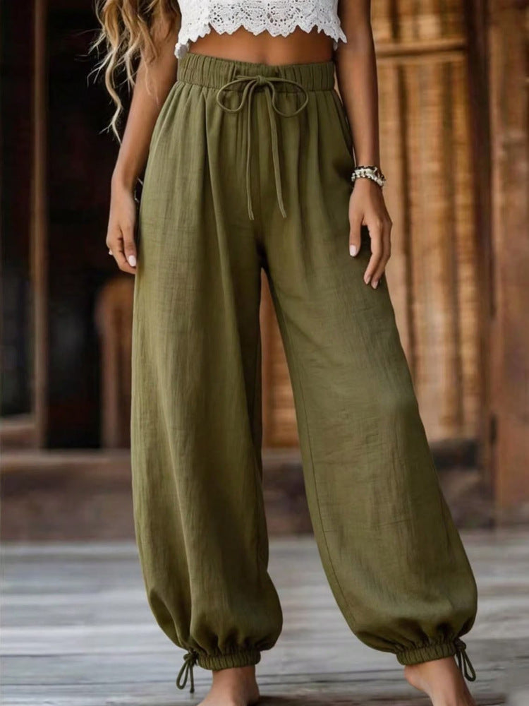 Damen Leichte Leinenhose mit weitem Bein und elastischem Bund – Avélisse