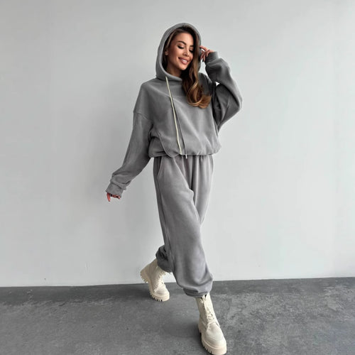 Damen Oversize-Fleece-Hoodie mit Kapuze und taillierter Tapered-Jogginghose – Auréline