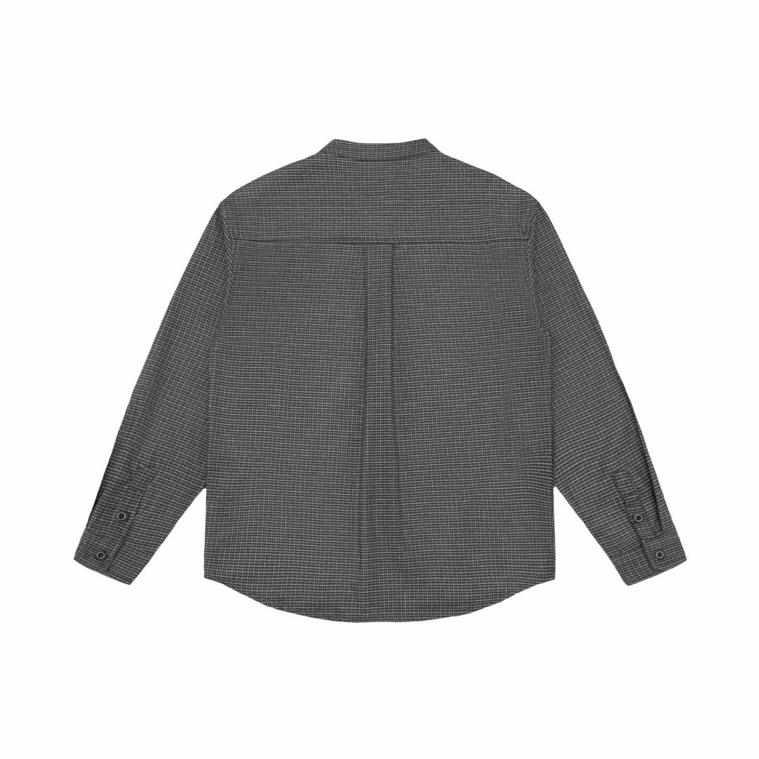 Unisex Oversize-Hemdjacke mit Stehkragen, Glencheckmuster und gerundetem Saum Echoarchiv