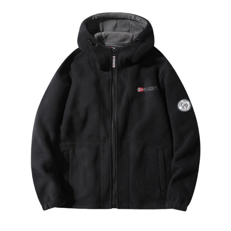 Herren Fleece-Kapuzenjacke mit Teddyfutter, durchgehendem Reißverschluss und Utility-Taschen Echoarchiv