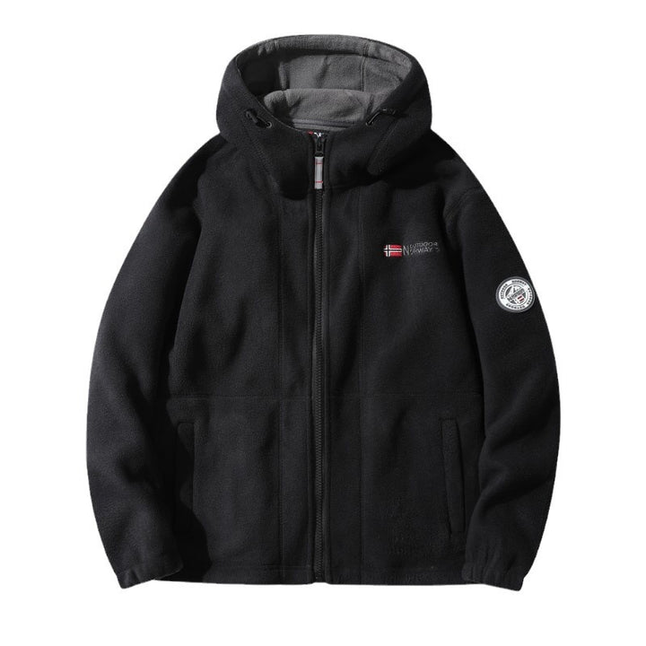 Herren Fleece-Kapuzenjacke mit Teddyfutter, durchgehendem Reißverschluss und Utility-Taschen Echoarchiv