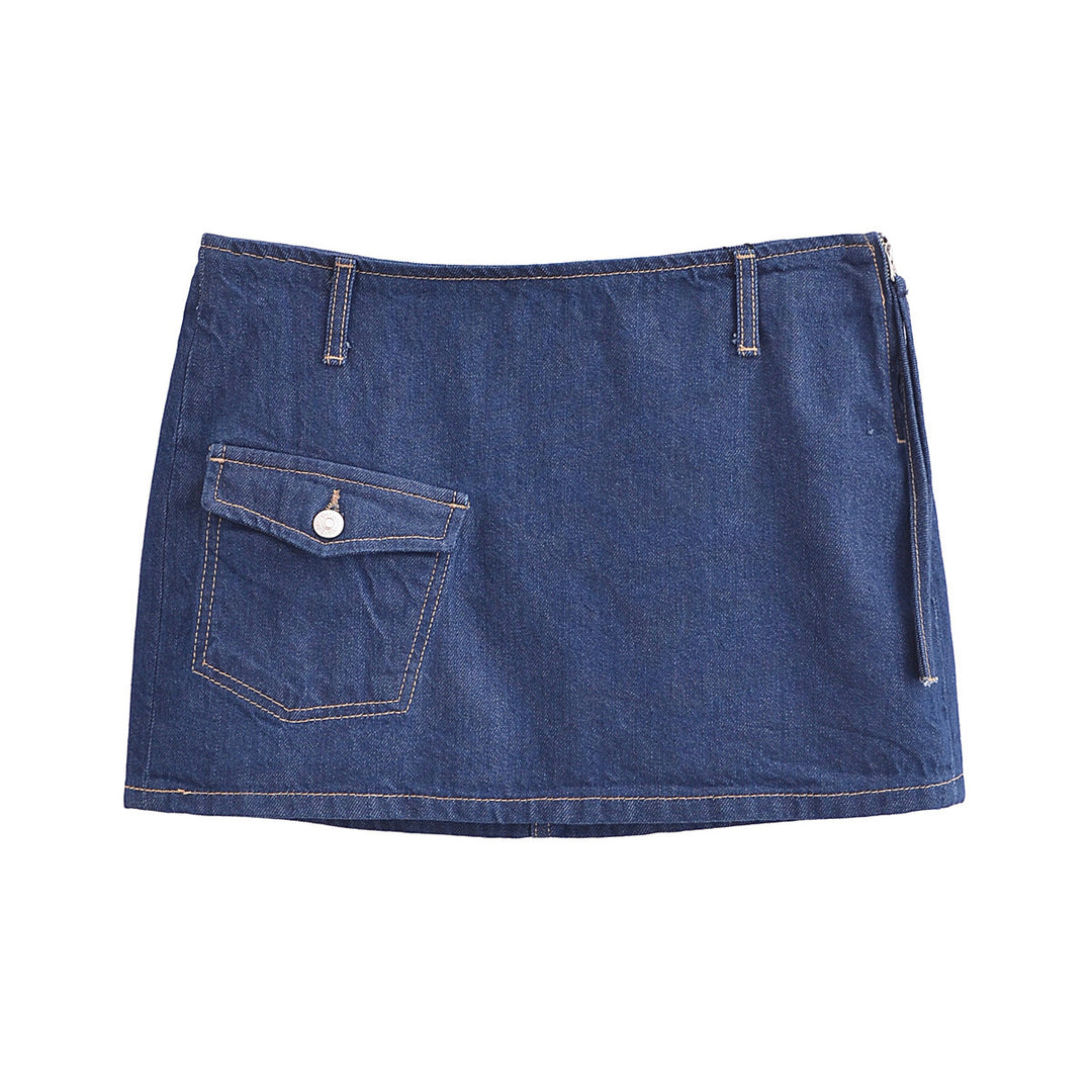 Damen leichte Jeansjacke mit Rundhalsausschnitt, durchgehender Knopfleiste und aufgesetzten Brusttaschen – Denévia
