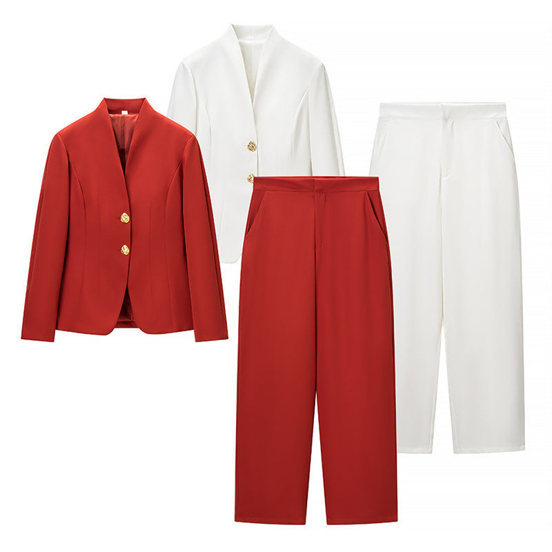 Damen Mix-&-Match Blazer- und Palazzo-Hosen-Set mit tailliertem Ein-Knopf-Blazer und hoher Taille Echo Archiv