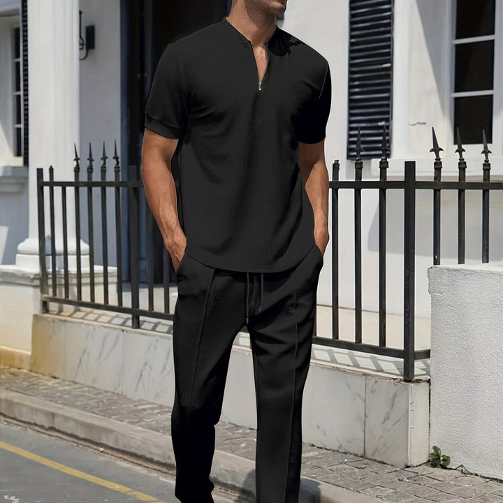 Herren sportliches Poloshirt und Jogginghose mit atmungsaktivem Strukturdesign Echoarchiv