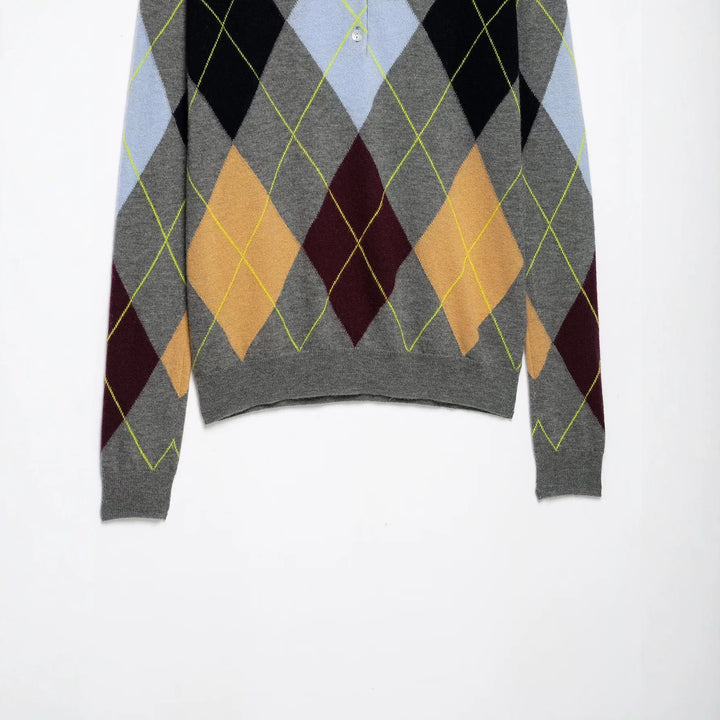 Damen Pullover mit Polokragen und Argyle‑Jacquardmuster Echoarchiv