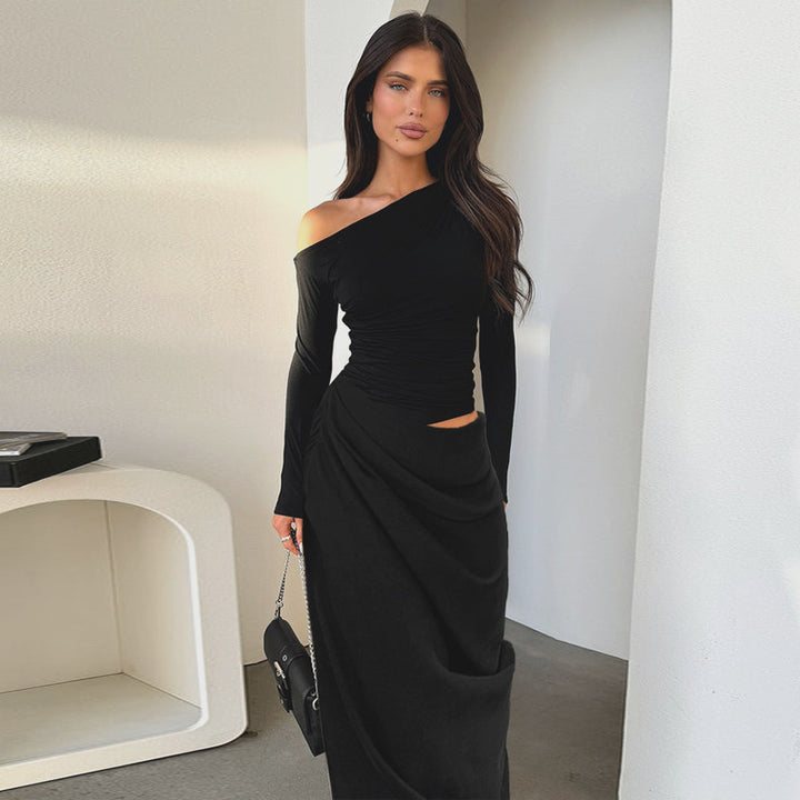 Damen elegantes Wickelkleid mit asymmetrischem Schnitt und langen Ärmeln Echo Archiv