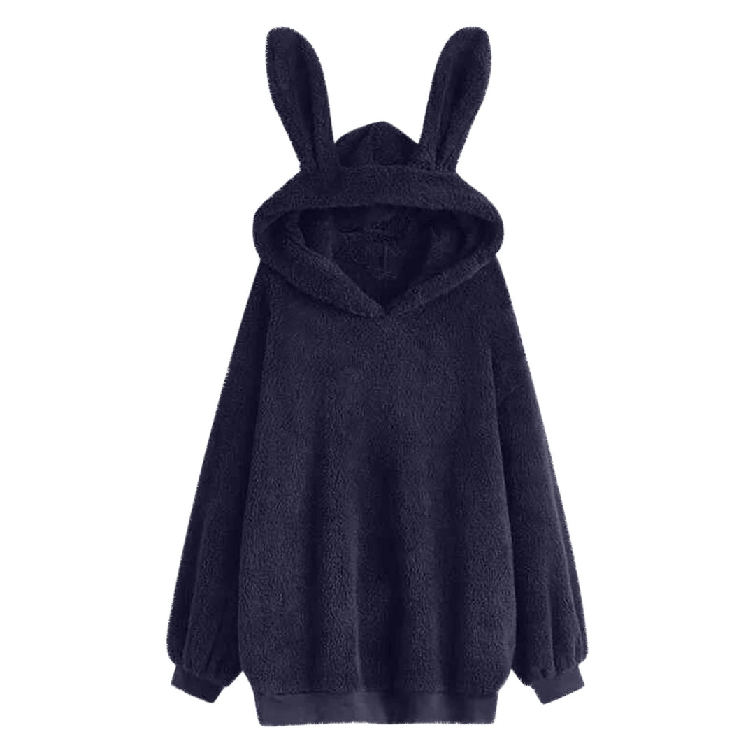 Damen flauschiger Oversize-Kapuzenpullover mit langen Hasenohren und gerippten Bündchen – Auréline