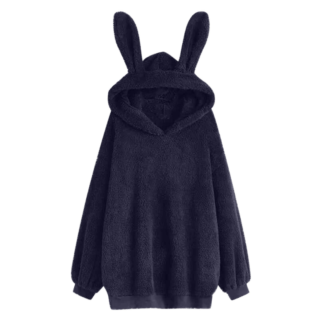 Damen flauschiger Oversize-Kapuzenpullover mit langen Hasenohren und gerippten Bündchen – Auréline