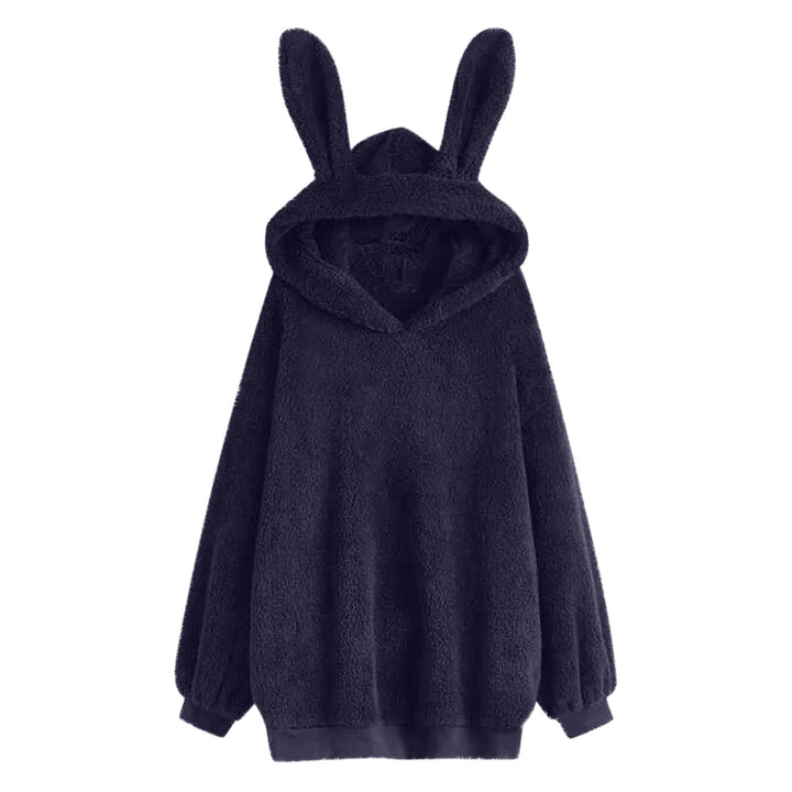 Damen flauschiger Oversize-Kapuzenpullover mit langen Hasenohren und gerippten Bündchen – Auréline