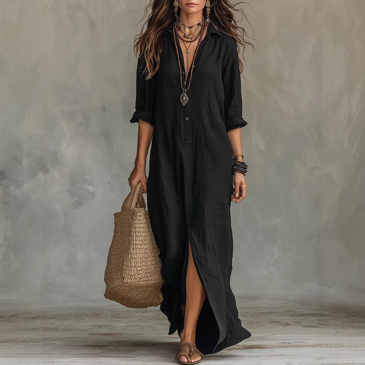 Damen Langes Hemdkleid mit Knopfverschluss und seitlichem Schlitz Echoarchiv