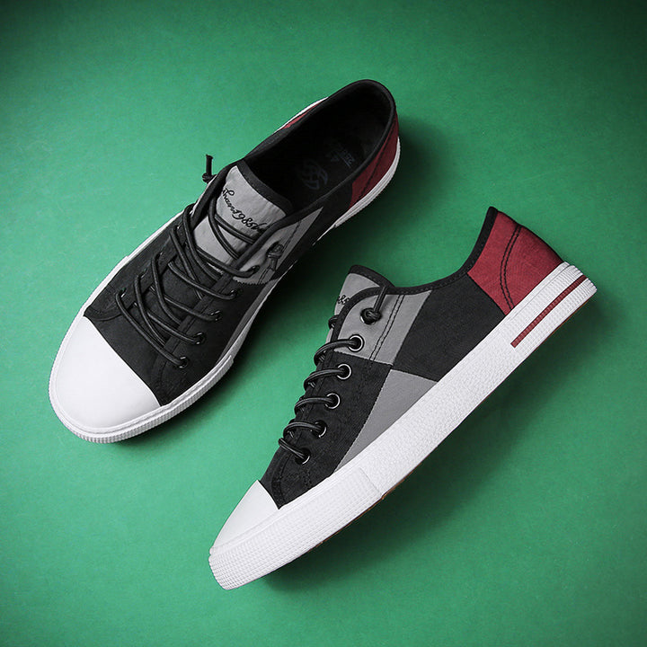 Herren Lässige Low‑Top Canvas‑Sneaker mit geometrischem Colorblock‑Design und verstärkter Zehenkappe Echoarchiv