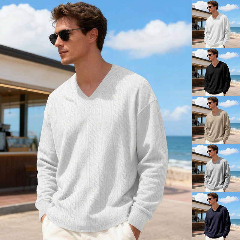 Herren Strickpullover mit V-Ausschnitt und Zopfmuster Echoarchiv
