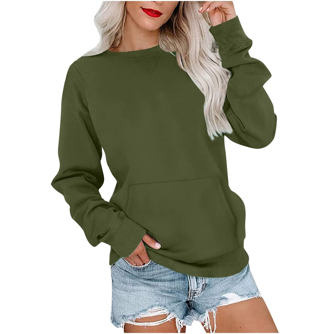 Damen Lockeres Sweatshirt mit Rundhalsausschnitt und Kängurutasche Echo Archiv