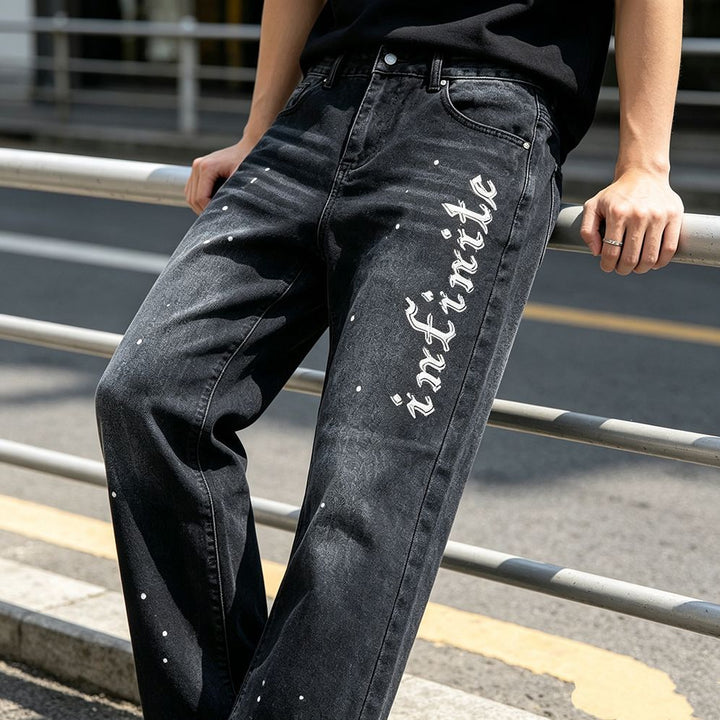 Herren Modische Jeans mit Schriftzug Echoarchiv