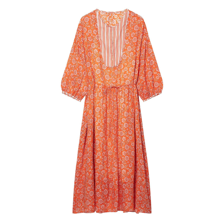Damen Maxikleid mit floralem Print, tiefem Rundhalsausschnitt und Tunnelzugtaillierung Echo Archiv