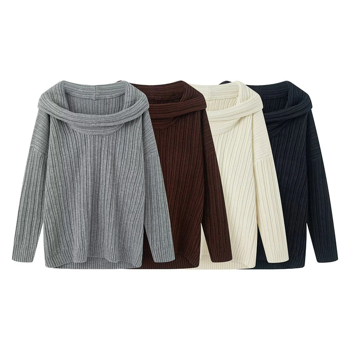 Damen nan Oversize-Rippstrick-Pullover mit weitem Rollkragen und überschnittener Schulter Echo Archiv
